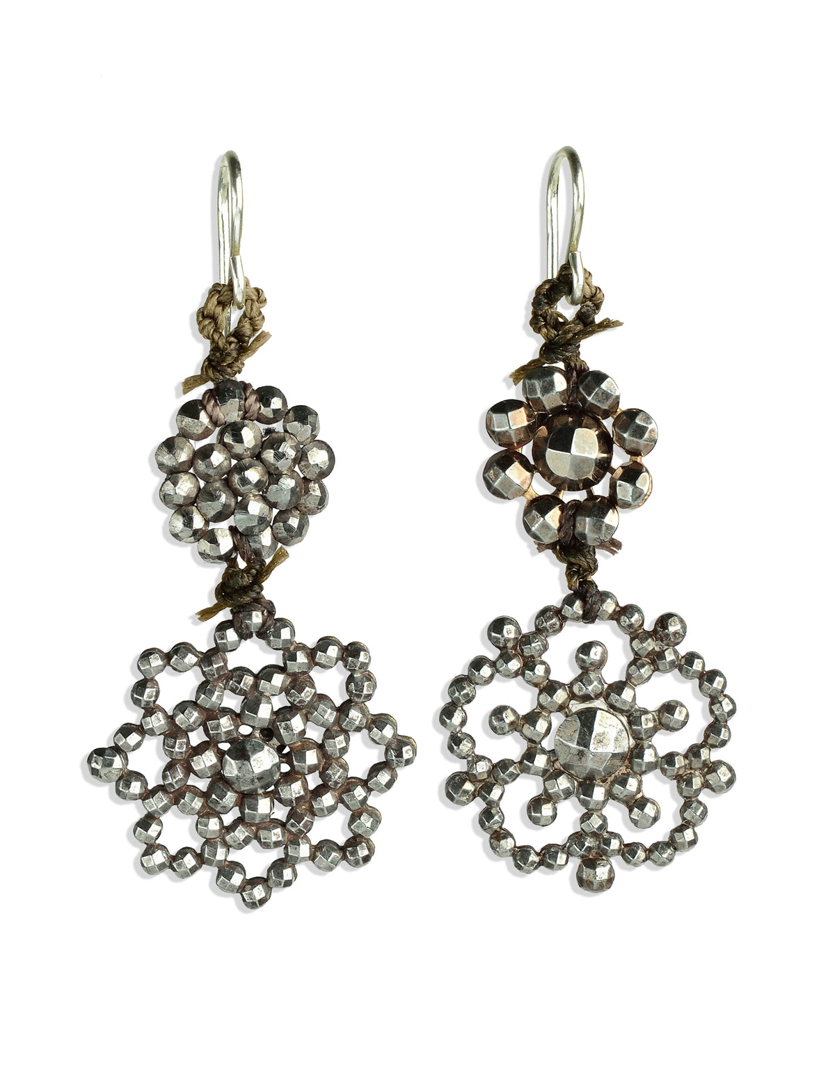 Antique Cut Steel Buttons fashioned into lightweight whimsical drop earrings by On U Jewelry.
