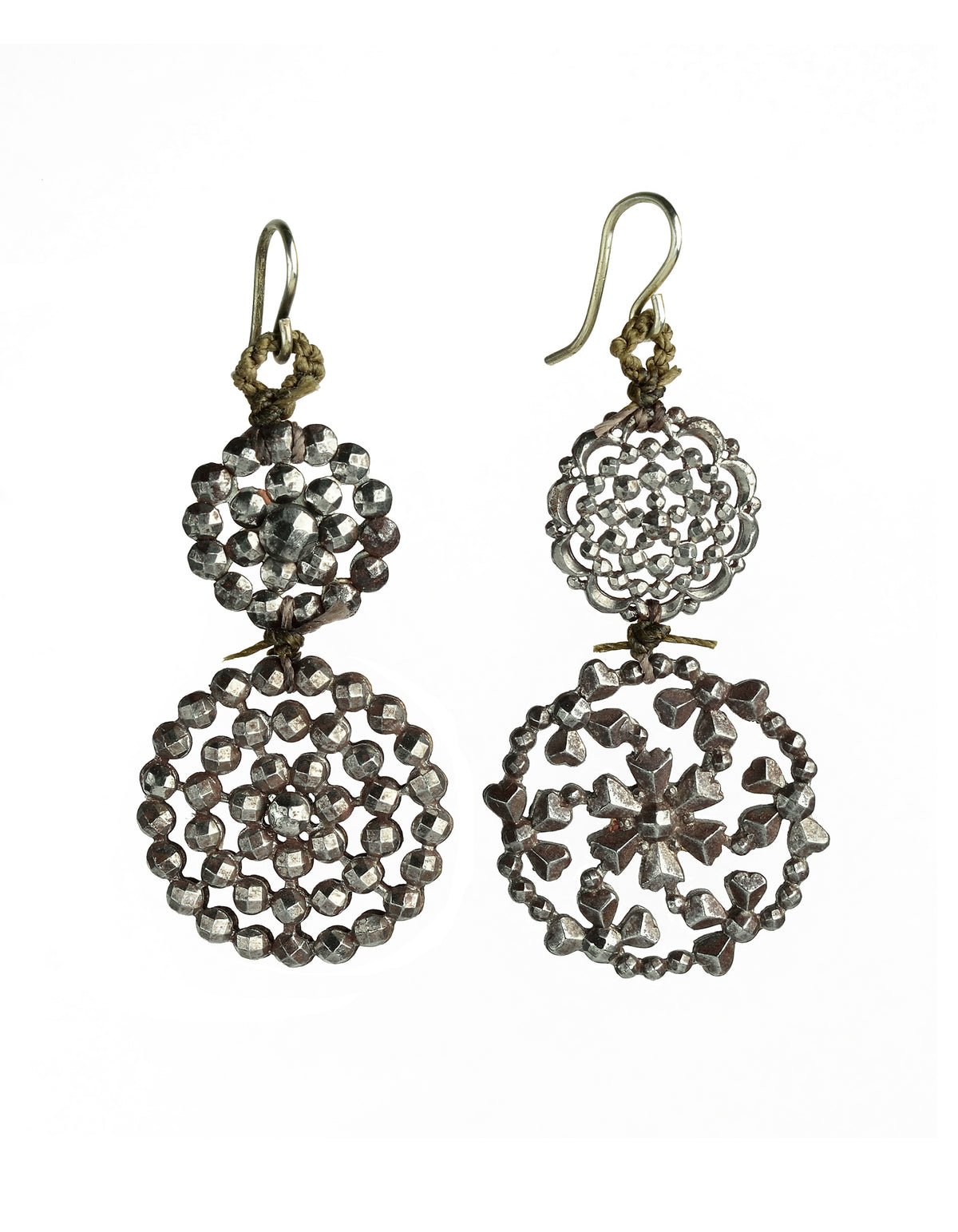Antique Cut Steel Buttons fashioned into whimsical drop earrings by On U Jewelry.