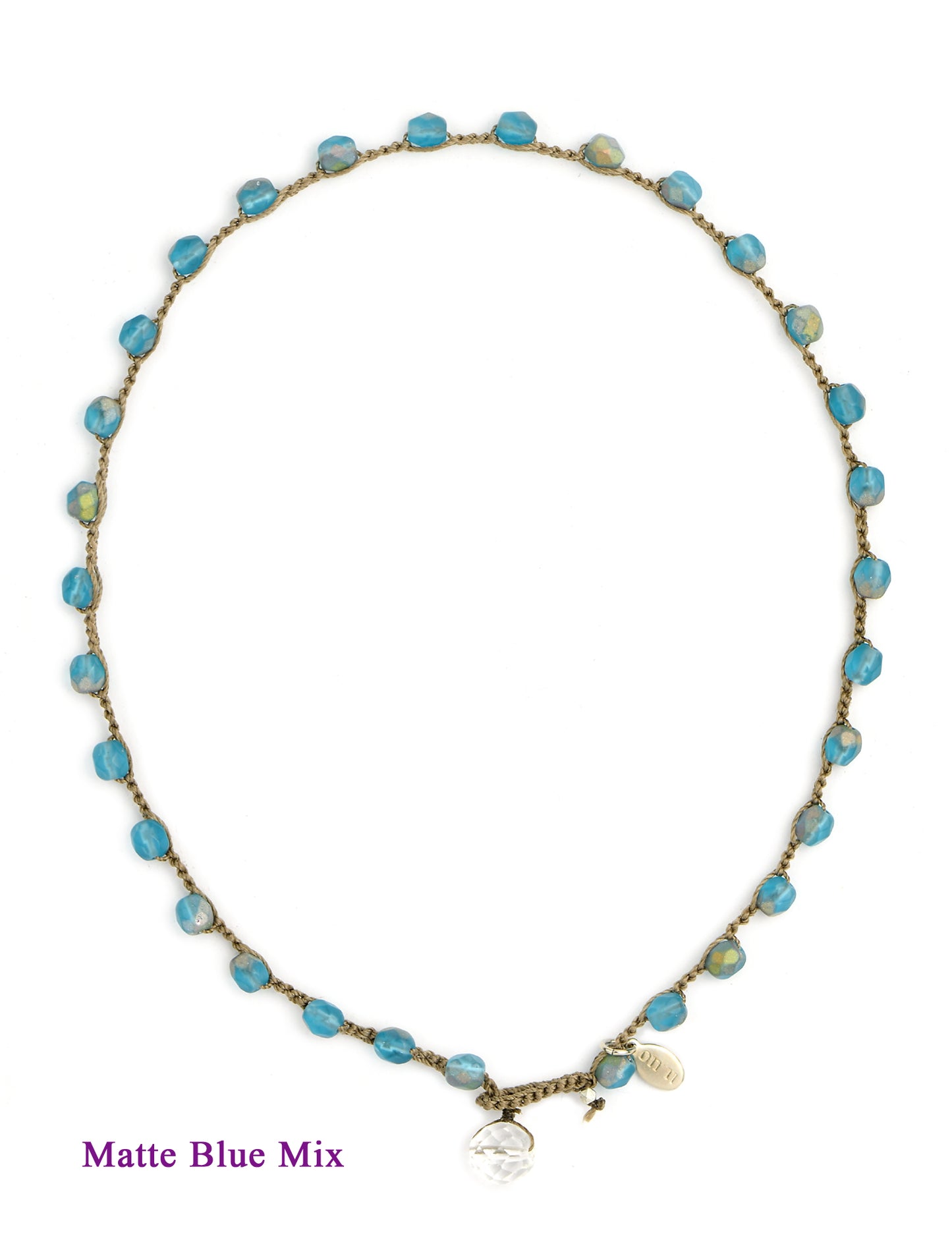 Large Bead Dot Necklace in Matte Blue Mix. Designed, and created, by Donna Silvestri, On U Jewelry, Richmond, VA