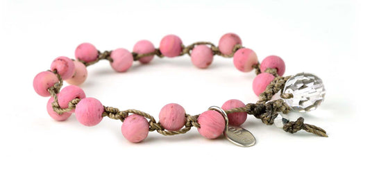 Semi-precious hand-knotted Rhodenite Why Knot bracelet by Donna Silvestri, On U Jewelry, Richmond, VA