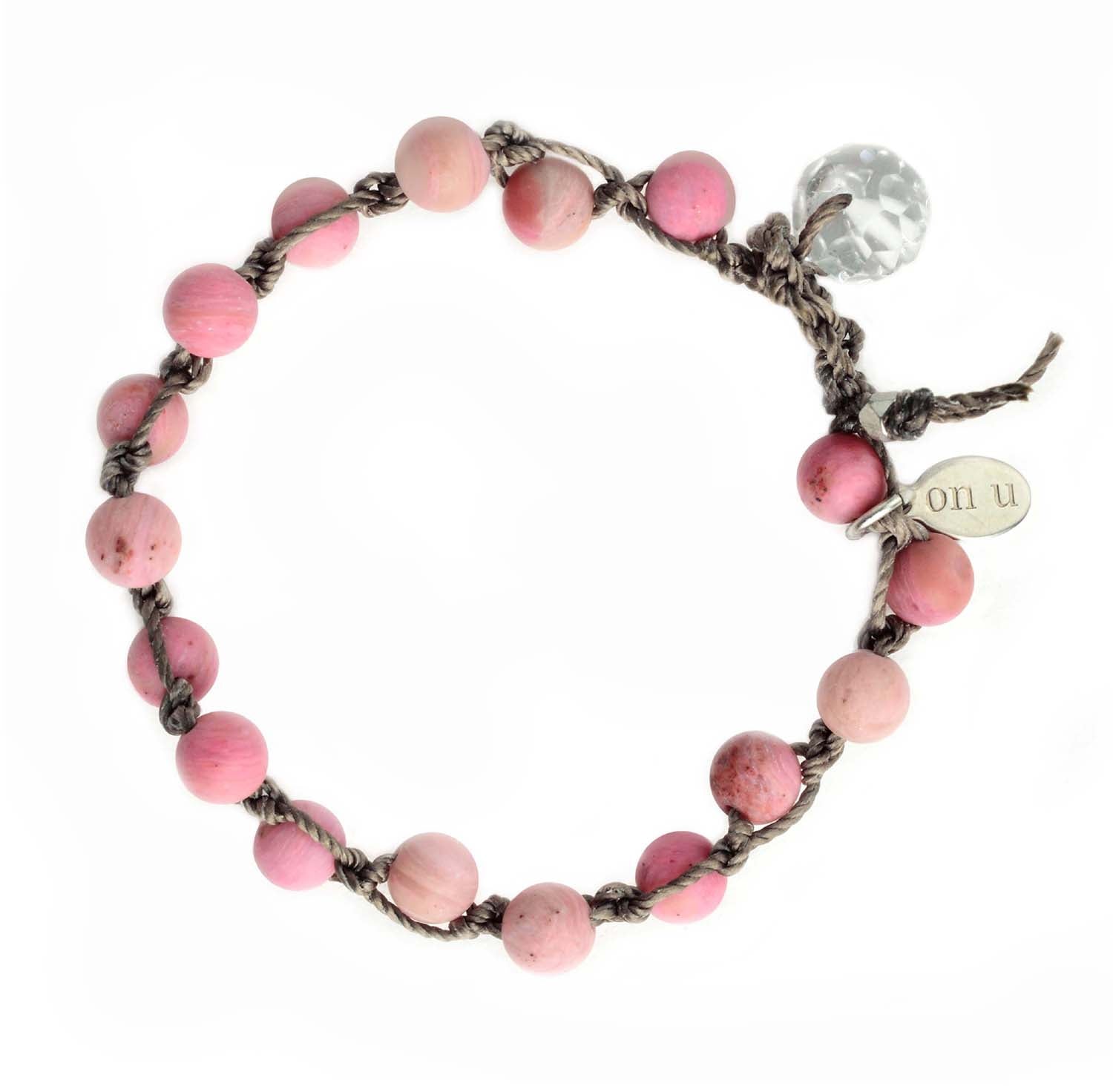 Semi-precious hand-knotted Rhodenite Why Knot bracelet by Donna Silvestri, On U Jewelry, Richmond, VA