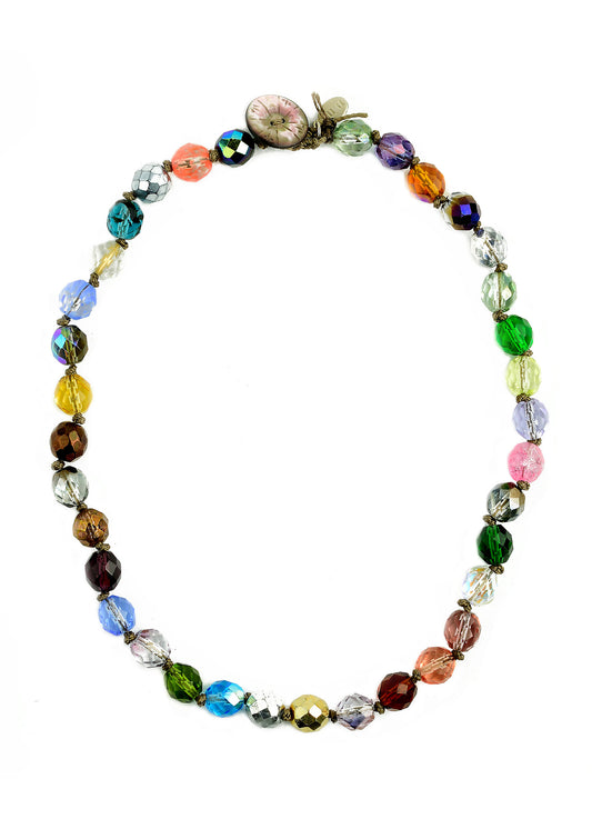 Rock Candy! multicolor faceted bead necklace with knotted cord and button clasp by On U Jewelry.