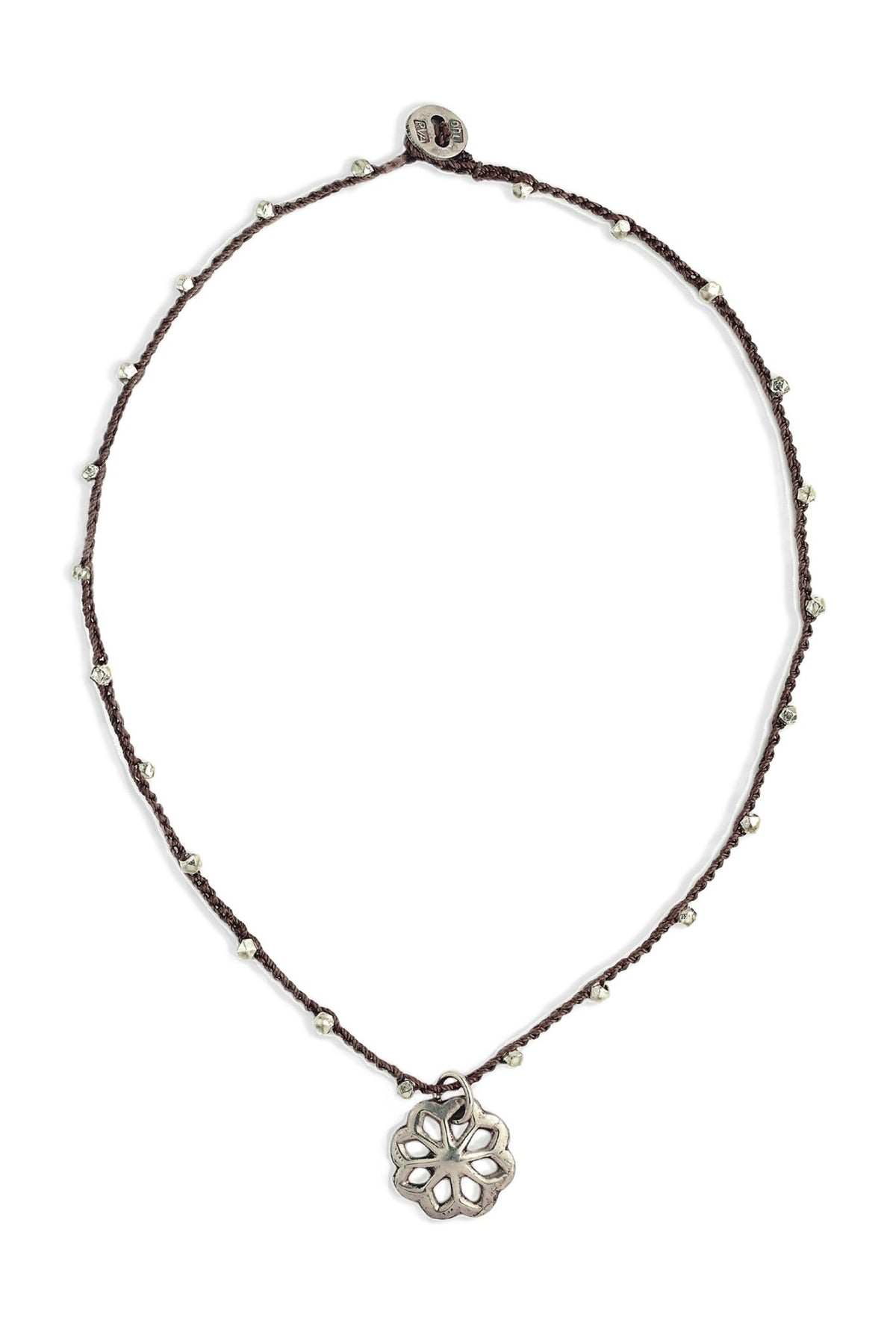 Vintage Silver Rosette Button Necklace - On U Jewelry
