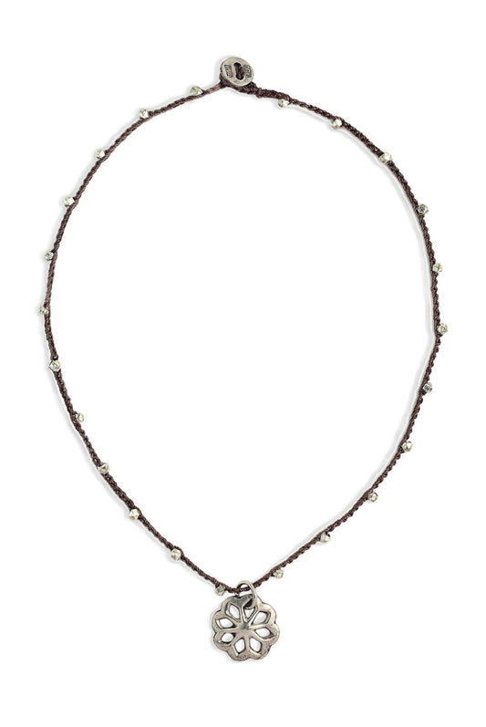 Vintage Silver Rosette Button Necklace - On U Jewelry