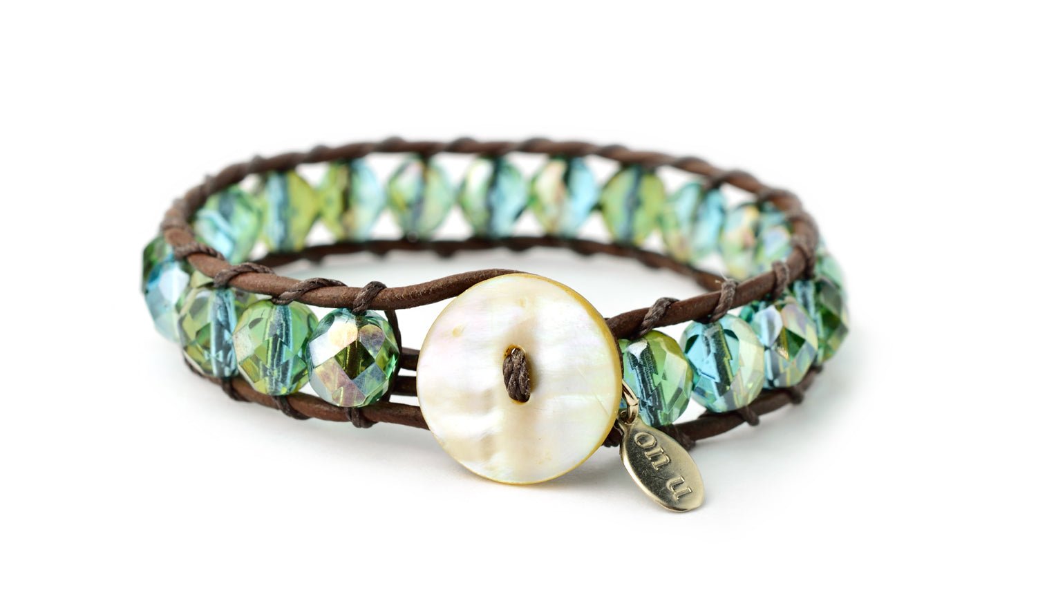 onujewelry.com - Hand-woven Gatsby bracelet created aquamarine beads by Donna Silvestri, On U Jewelry, RIchmond, VA