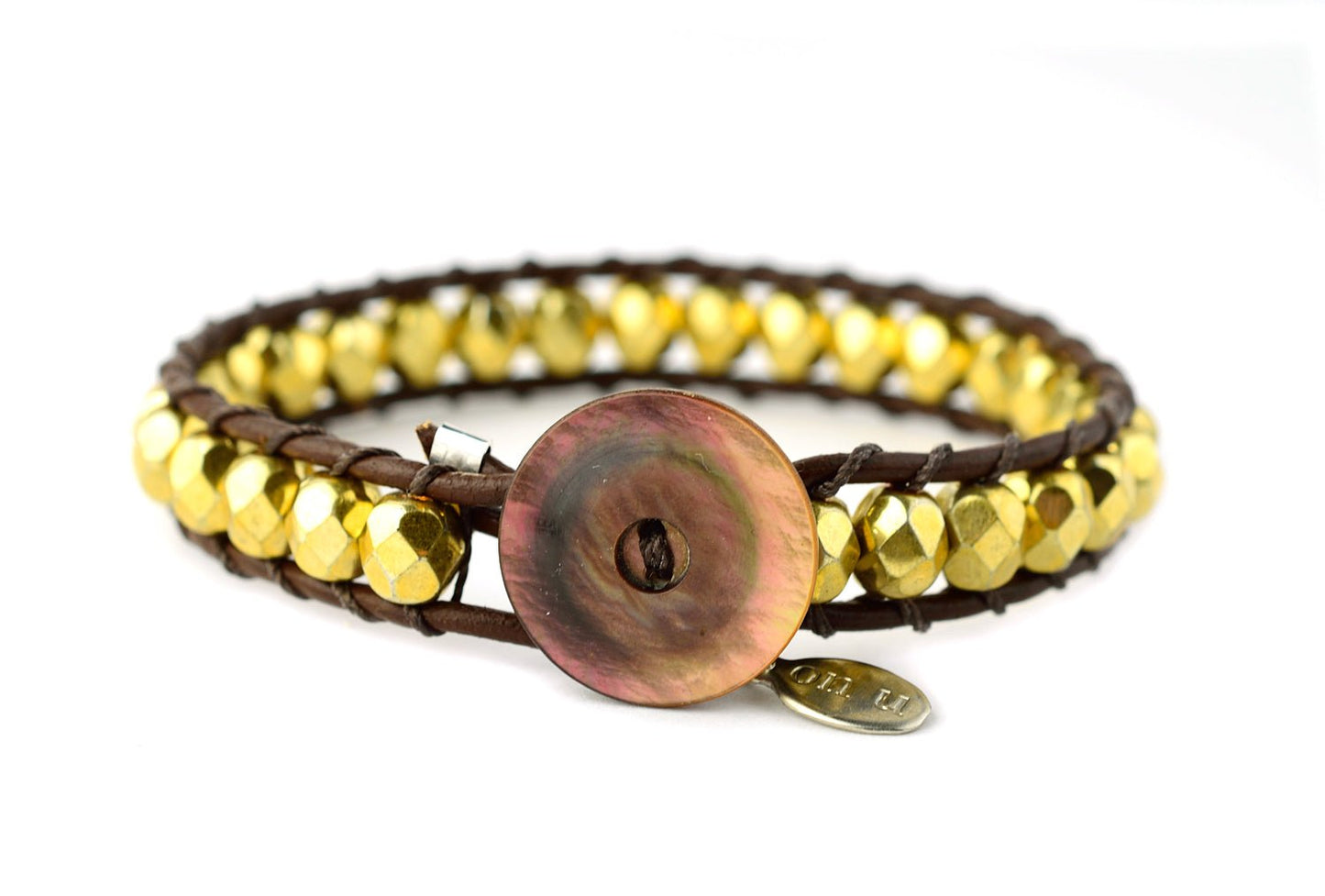 onujewelry.com - Hand-woven Gatsby bracelet created with gold beads by Donna Silvestri, On U Jewelry, RIchmond, VA