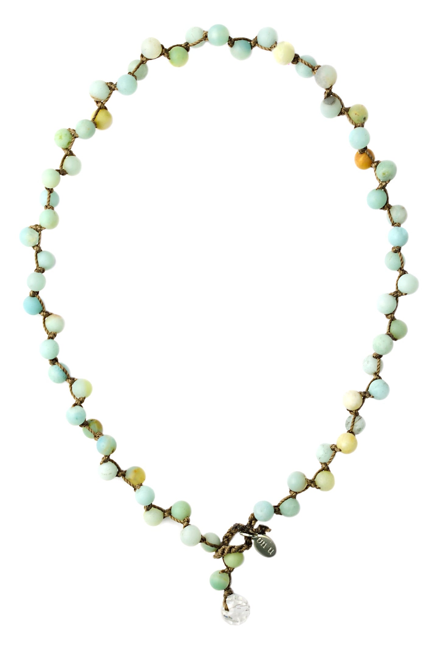 onujewelry.com - Why Knot necklace created with soft matte semi-precious amazonite handmade by Donna Silvestri, On U Jewelry, Richmond, VA
